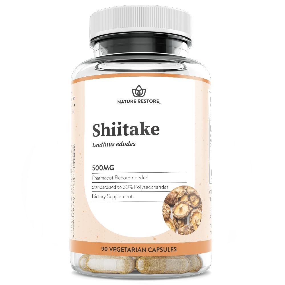 Nature Restore Shiitake Mushroom Extract Supplement, 90 Capsules, High 30% Polysaccharide Concentration, Non-GMO, Gluten Free