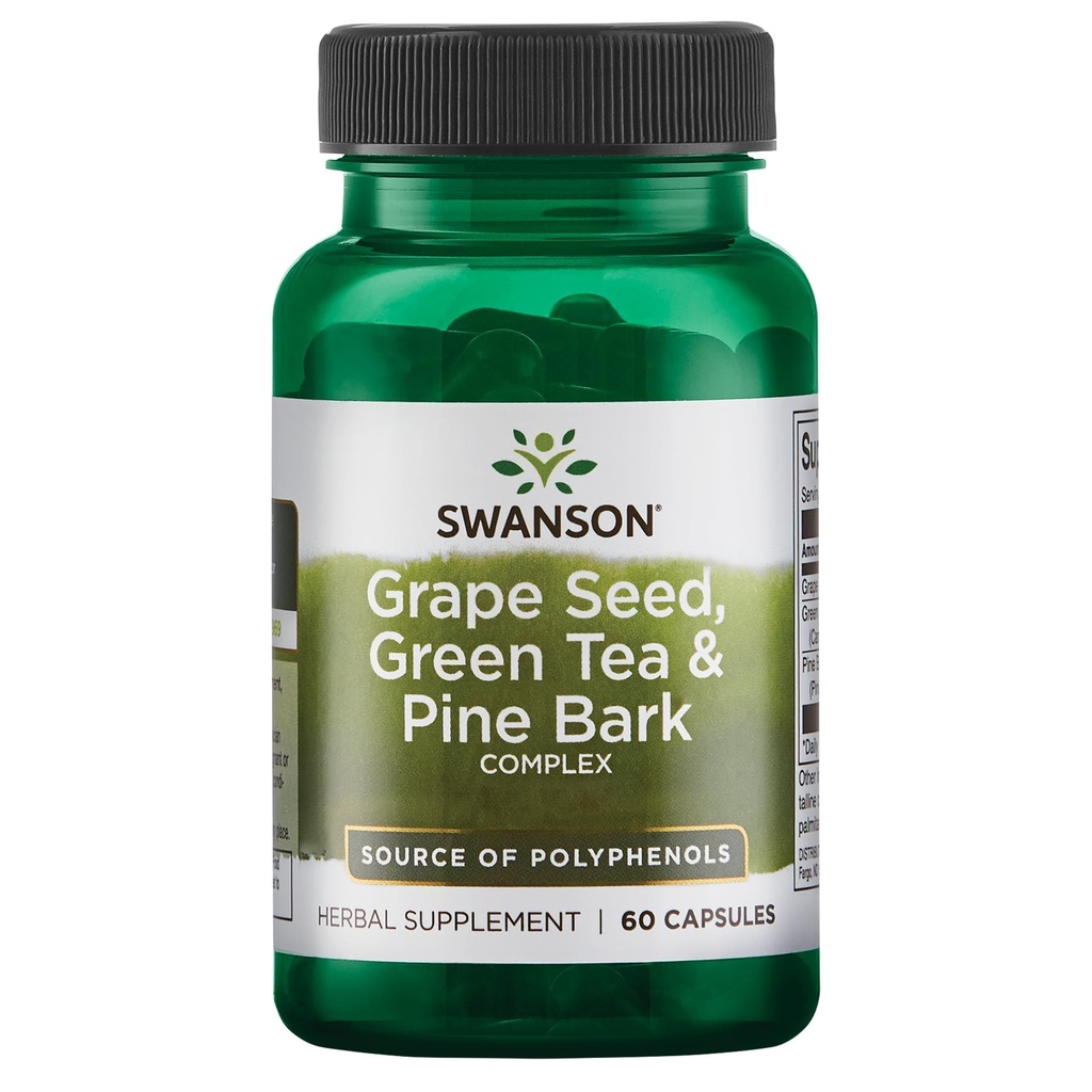 Swanson Grape Seed Green Tea & Pine Bark Complex Health Antioxidant Support Polyphenols OPCS Herbal Supplement 60 Capsules (Caps)