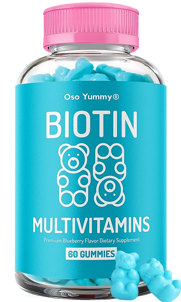 Vegan Hair Skin and Nails Gummies - Biotin Gummies w/Sugar, Bear Shaped Supplement w/ Biotin 5000mg + Vitamins A, C, D, E, B6, B12 + Zinc | Hair Vitamins for Faster Hair Growth for Women & Men