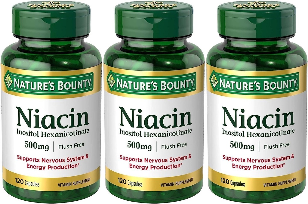 Set of 3 Nature's Bounty Niacin Flush Free 500 mg, 120 Capsules by Maven Gifts