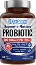 Probiotic for Men & Women, 200 Billion CFU 35 Strains, Prebiotics + Digestive Enzymes, Supreme Restore Probiotic Supplement, Upper, Mid, Lower GI Tract Balance, 60 Veggie Capsules, 1 Month
