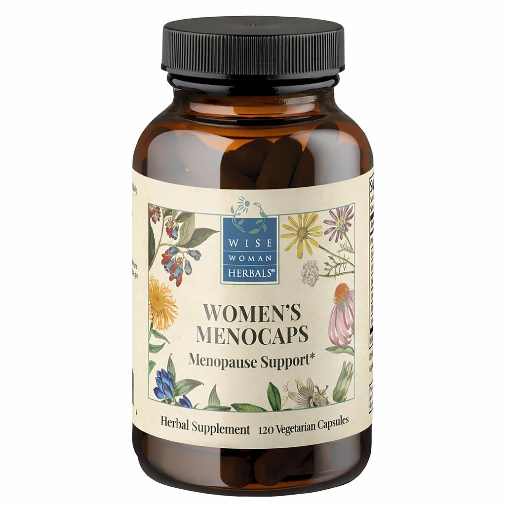 Wise Woman Herbals Women's Menocaps, Non-GMO Herbal Blend for Menopause Support, Hot Flashes, Night Sweats, Mood Support, Emotional Balance, Hormonal Support, 120 Veg Caps