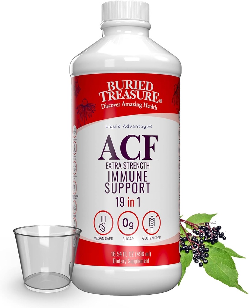 Buried Treasure ACF Extra Strength Immune Support, 16oz. with Dose Cup, Vitamins and Herbs, Dietary Immunity Boost Supplement