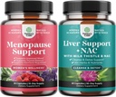 Bundle of Menopause Supplement for Hot Flashes with Dong Quai Vitex Chaste Berry & Black Cohosh and Liver Support NAC - Milk Thistle N Acetyl Cysteine with Turmeric, Choline, Dandelion & L-Glutathione