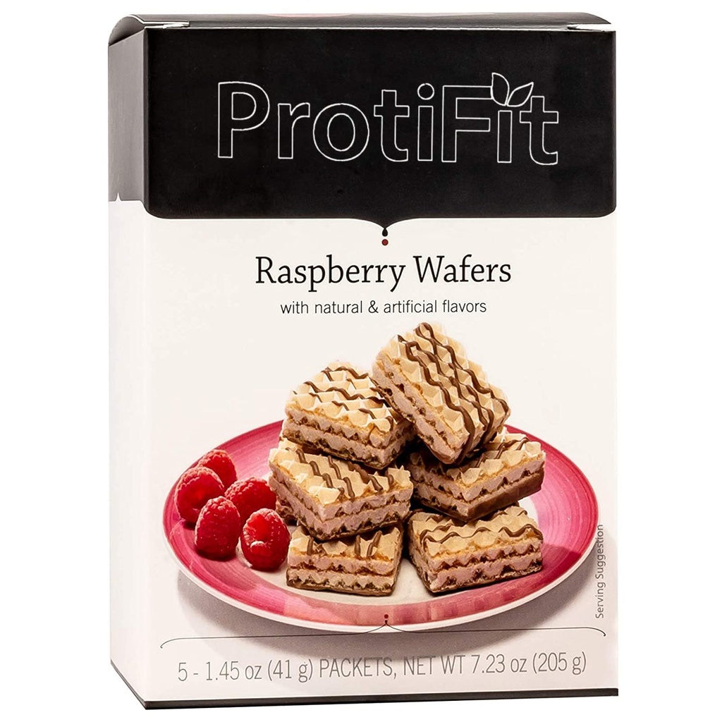 PROTIFIT - High Protein Wafer Bar, 15g Protein, Low Calorie, Low Carb, Low Fat, Trans Fat Free, Cholesterol Free, Ideal Protein Compatible, 5 Servings Per Box (Raspberry)