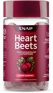 Snap Supplements Heart Beets Organic Beet Root Gummies, Cardiovascular Support Supplement for Men & Women, Pomegranate, Red Spinach, Heart Health & Circulation Support, Sugar Free, Cherry, 60 Gummies