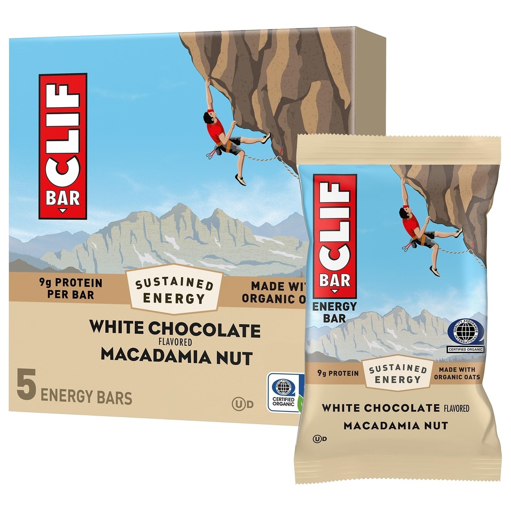 CLIF BAR - White Chocolate Macadamia Nut Flavor - Made with Organic Oats - 9g Protein - Non-GMO - Plant Based - Energy Bars - 2.4 oz. (5 Pack)