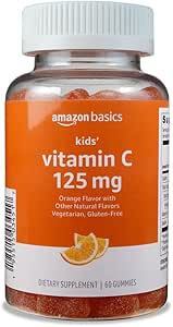   Basics Kids' Vitamin C 125mg Gummies, Orange, 60 Count, Immune Health, 2 Month Supply (Previously Solimo)