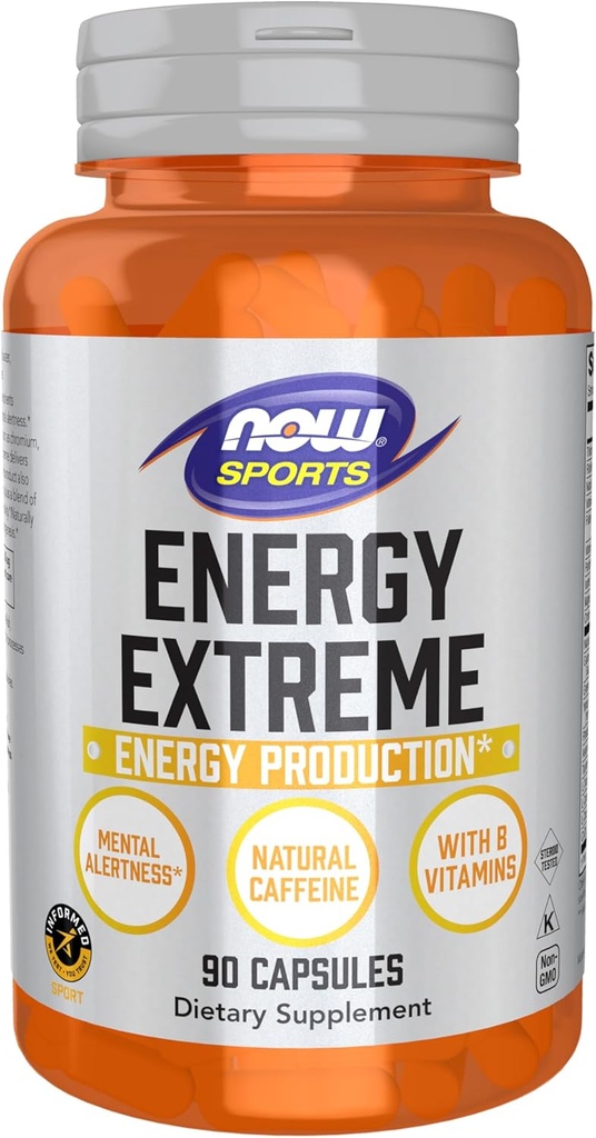 NOW Foods Sports Nutrition, Sports Energy Extreme with B Vitamins and other cofactors such as Chromium, Magnesium Malate and Carnitine, 90 Veg Capsules