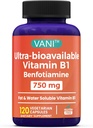 VANI 750MG Benfotiamine with B1, 5X Time Fat & Water Soluble Thiamine B1 Supplement – Third Party Tested, No Gluten (120 Capsules)