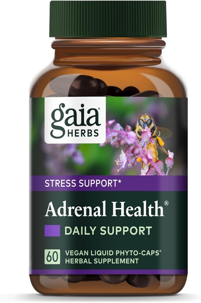 Gaia Herbs Adrenal Health Daily Support - Herbal Supplement with Ashwagandha, Holy Basil & Schisandra - Help Maintain Healthy Energy & Stress Levels* - 60 Vegan Liquid Phyto-Capsules (60-Day Supply)