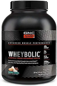 GNC AMP Wheybolic Clinically Proven Protein Powder, 40g Whey Protein, BCAA, Leucine, Increases Muscle Strength, Muscle Building, 3rd Party Tested, Gluten Free, Natural Chocolate, 25 Servings