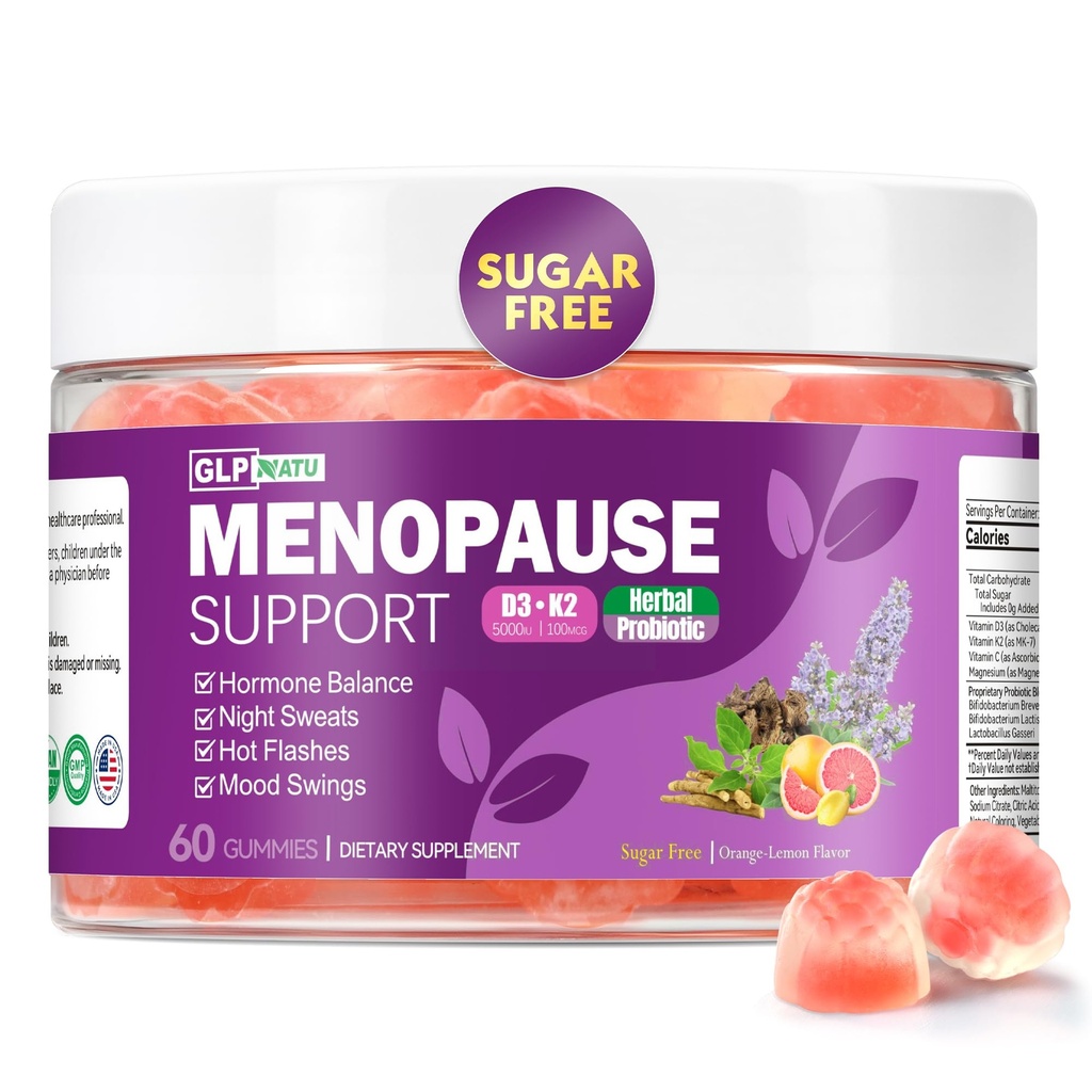 Menopause Supplements Sugar-Free Gummies, Hormone Balance for Women with Herbs Complex & Vitamin D3 K2 & Probiotic, Menopause Relief for Hot Flashes, Night Sweats, Mood Swings (60 Gummies)1