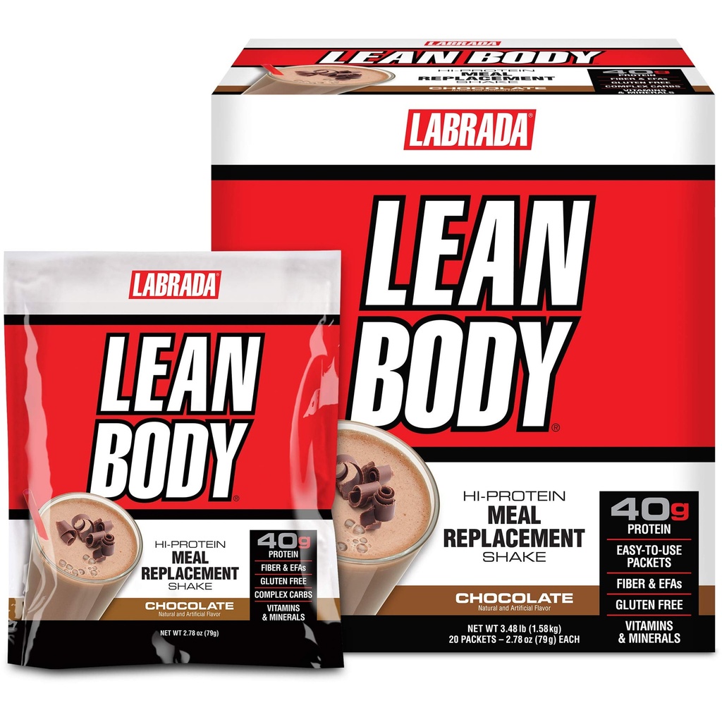 Labrada Nutrition Lean Body Hi-Protein Meal Replacement Shake, Chocolate, 2.78 Ounce (Pack of 20) Packets