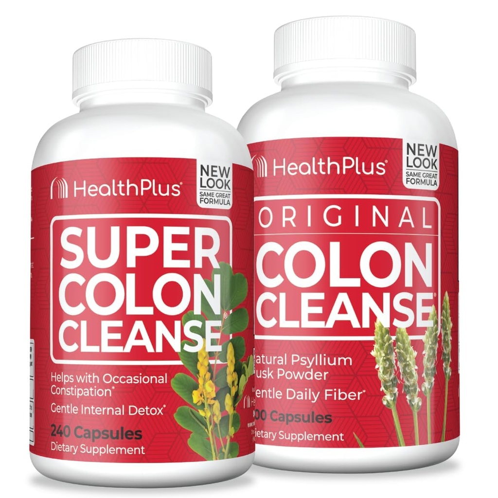 Health Plus Super Colon Cleanse (240 Capsules/120 Servings) & Colon Cleanse (200 Capsules/33 Servings) Bundle