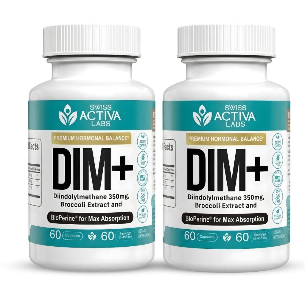 Swiss Activa+ Labs DIM Supplement – Hormone Balance for Women & Men – Estrogen Supplement for Women and Men– Supports Hormonal Acne & Menopause Symptoms| Gluten Free, Non-GMO & Vegan – 120 Days Supply