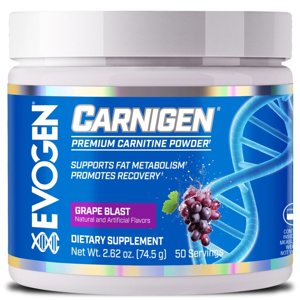 Evogen Carnigen - Premium Carnitine Powder | Supports Fat Metabolism & Promotes Recovery | Stimulant-Free L Carnitine Supplement Matrix with Acetyl L-Carnitine | Grape | 50 Servings