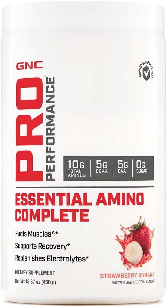 GNC Pro Performance Essential Amino Complete, Strawberry Banana, 15.87 oz., Supports Muscle Recovery