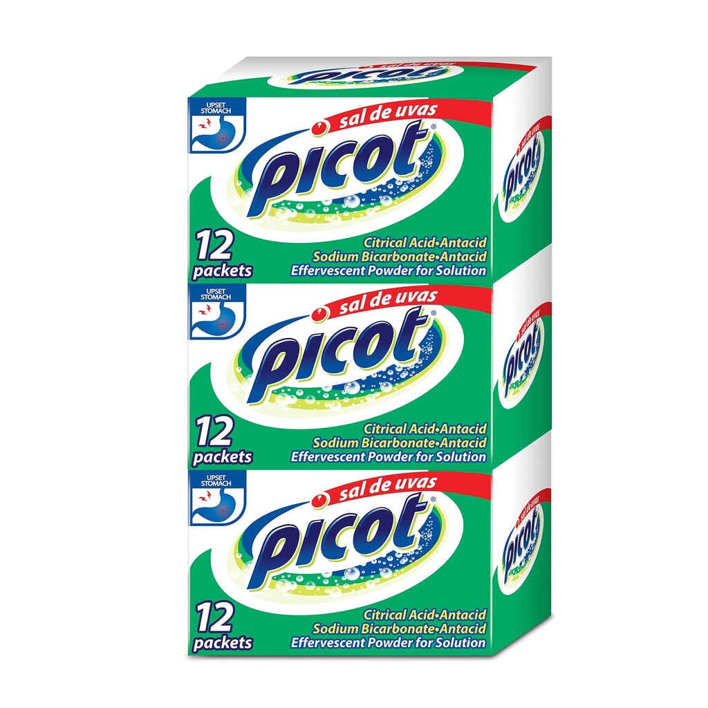 Sal de Uvas Picot, Effervescentl, Powder Solution, Antacid, 3-Pack of 12 Antacid Packets, 3 Boxes