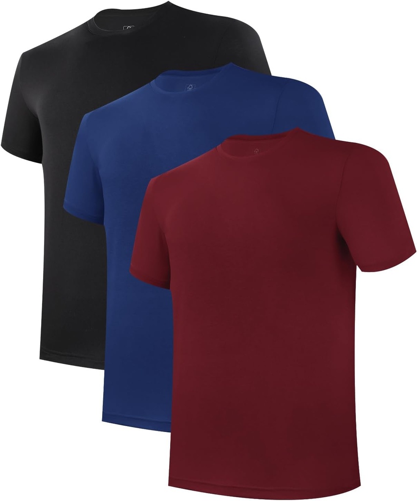 BAMBOO COOL Men's Undershirt Moisture-Wicking T-Shirts Stretch Crewneck Soft Tees for Men,3 Pack