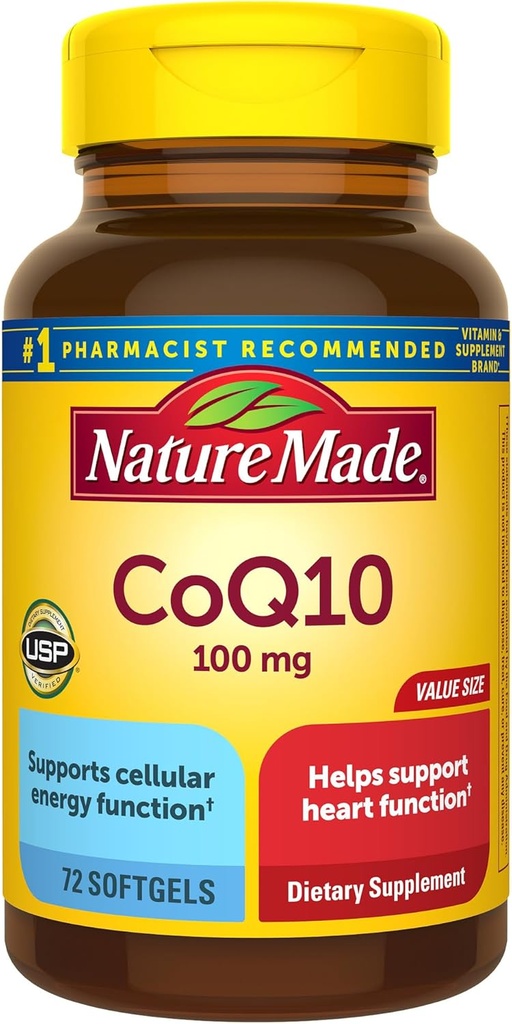 Nature Made CoQ10 100mg, Dietary Supplement for Heart Health Support, 72 Softgels, 72 Day Supply