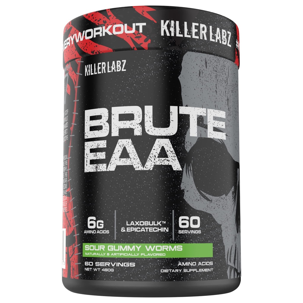 KILLER LABZ Brute EAA Branched Chain & Essential Amino Acids | 6g of Aminos to Accelerate Recovery and Lean Mass Gains 60 Servings (Sour Gummy Worms)