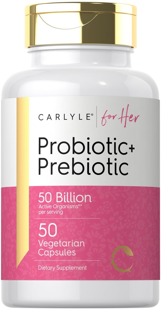 Carlyle Probiotic and Prebiotic for Women | 50 Billion Active Organisms Per Serving | 50 Capsules | with Organic Inulin | Vegetarian Supplement for Women