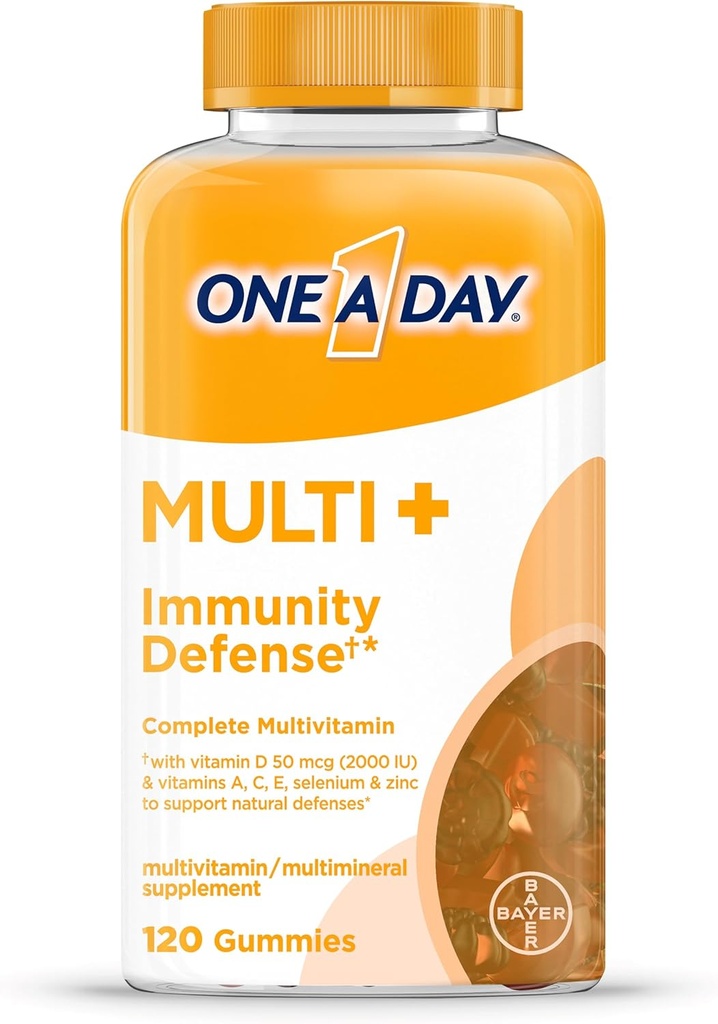 ONE A DAY Multi+ Immune Support Gummies, Immunity Multivitamin with Vitamin D, Vitamin C, Vitamin E, Vitamin A, Zinc and More, Gummy Vitamin, 120 Count