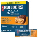 CLIF BUILDERS Protein Bars - Chocolate Peanut Butter Flavor - 20g Plant Based Protein - Gluten Free - Non-GMO - Low Glycemic - No Artificial Sweeteners - Value Pack, 2.4 oz. (12 Count)