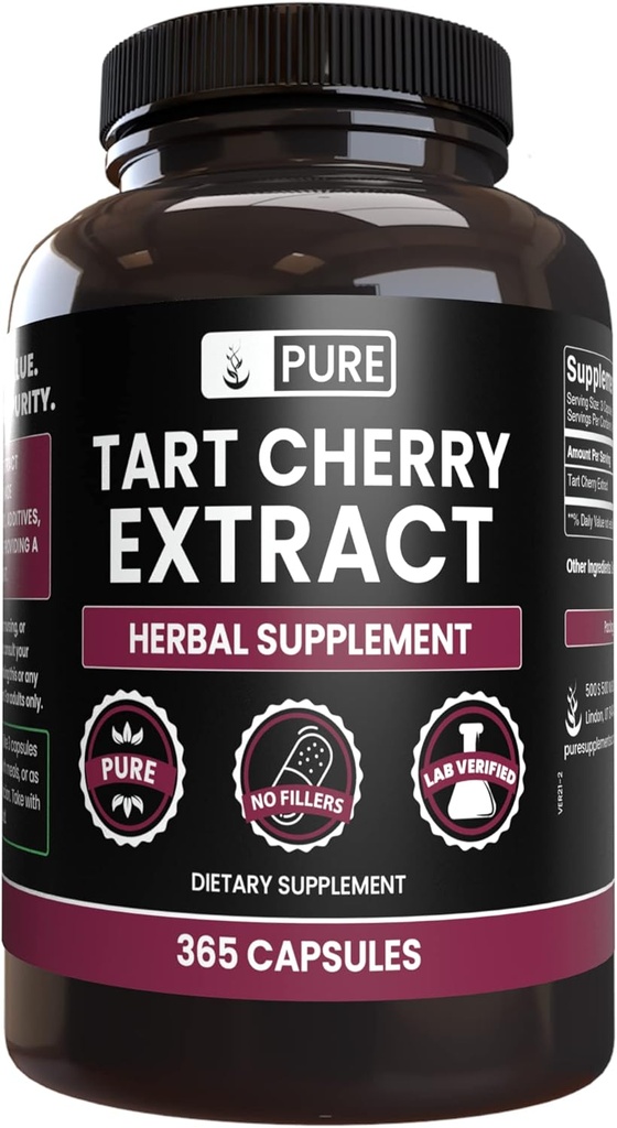 PURE ORIGINAL INGREDIENTS Tart Cherry Extract (365 Capsules) No Magnesium Or Rice Fillers, Always Pure, Lab Verified