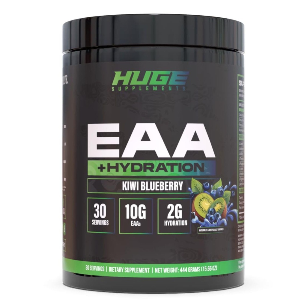 Huge EAA + Hydration, Essential Amino Acids Powder, EAAs & BCAAs, Intra & Post Workout Recovery Powder, Muscle Growth, Recovery & Performance, 10g EAAs & Electrolytes, Kiwi Blueberry, 30 Servings