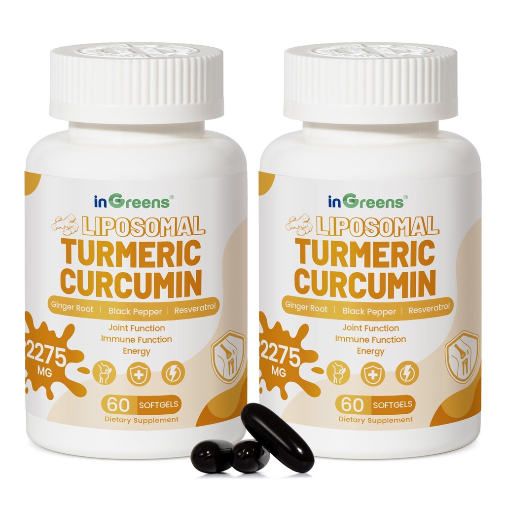 inGreens Turmeric Curcumin Supplement 2275mg, 95% Curcumin, High Absorption Liposomal Turmeric Supplement with Black Pepper & Ginger Extract, Joint Support, Immune Function, Non-GMO, 120 Softgels