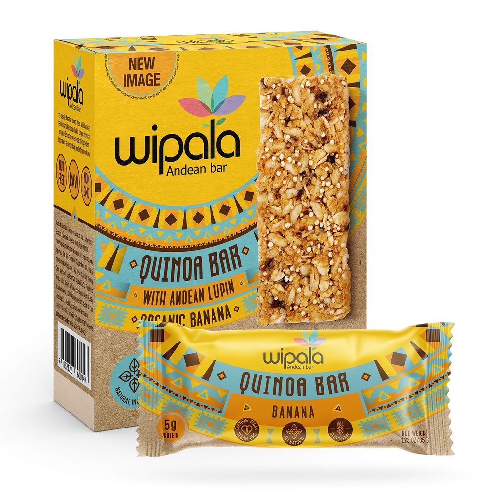 Wipala Protein Bars - Banana : Made with Quinoa and Andean Lupin, Vegan, Nut Free, Gluten Free, Non-GMO, 12 Pack