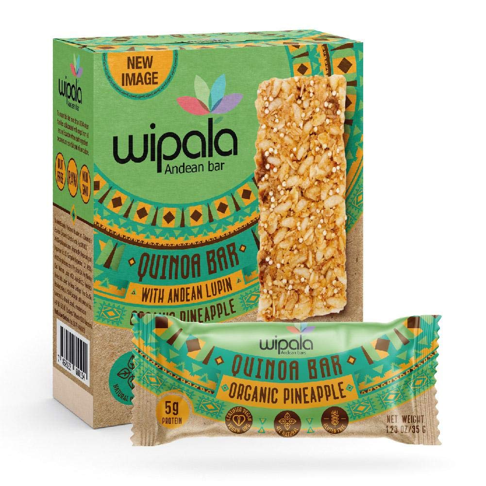 Wipala Protein Bars - Pineapple : Made with Quinoa and Andean Lupin, Vegan, Nut Free, Gluten Free, Non-GMO, 12 Pack