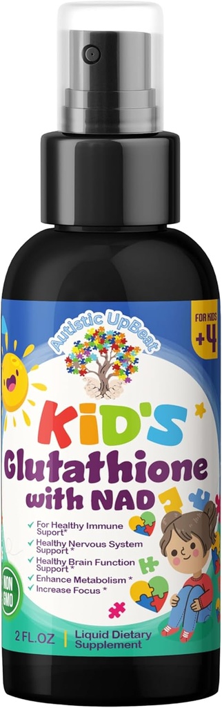 Autistic UpBeat: Kid's Glutathione with NAD Spray – 60 Servings, Antioxidant, Immune Support, Energy Booster, Cellular Health, Detoxification, Brain Function & Cognitive Support, Easy-to-Use