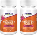 NOW Foods High Potency Vitamin D-3, 10,000 IU, 120 Softgels, 2 Pack