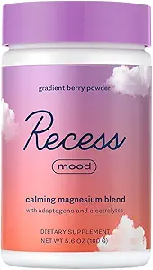 Recess Mood Powder, Calming Magnesium L-Threonate Blend with Passion Flower, L-Theanine, Electrolytes, Magnesium Calm Support Powder Supplement - Gradient Berry 28 Serving Tub