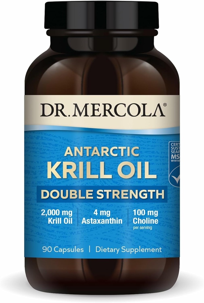 Dr. Mercola Antarctic Krill Oil Double Strength - 2,000 mg - Omega-3 Supplement with EPA & DHA - Supports Brain, Heart, Joint & Immune Health - GMO-Free & Gluten-Free - 90 Capsules (30 Servings)