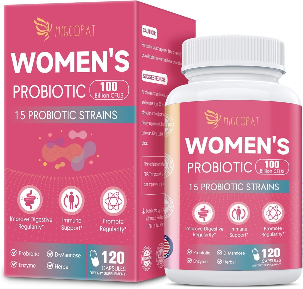 Probiotics for Women, 100 Billion CFU Womens Probiotic with Prebiotics, Digestive Enzymes, D-Mannose & Cranberry Extract for Immune Support, Vaginal & Urinary Health, Digestive Balance - 120 Capsules