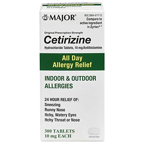 All Day Allergy Relief Cetirizine 10MG 300 Count Tablets by Major
