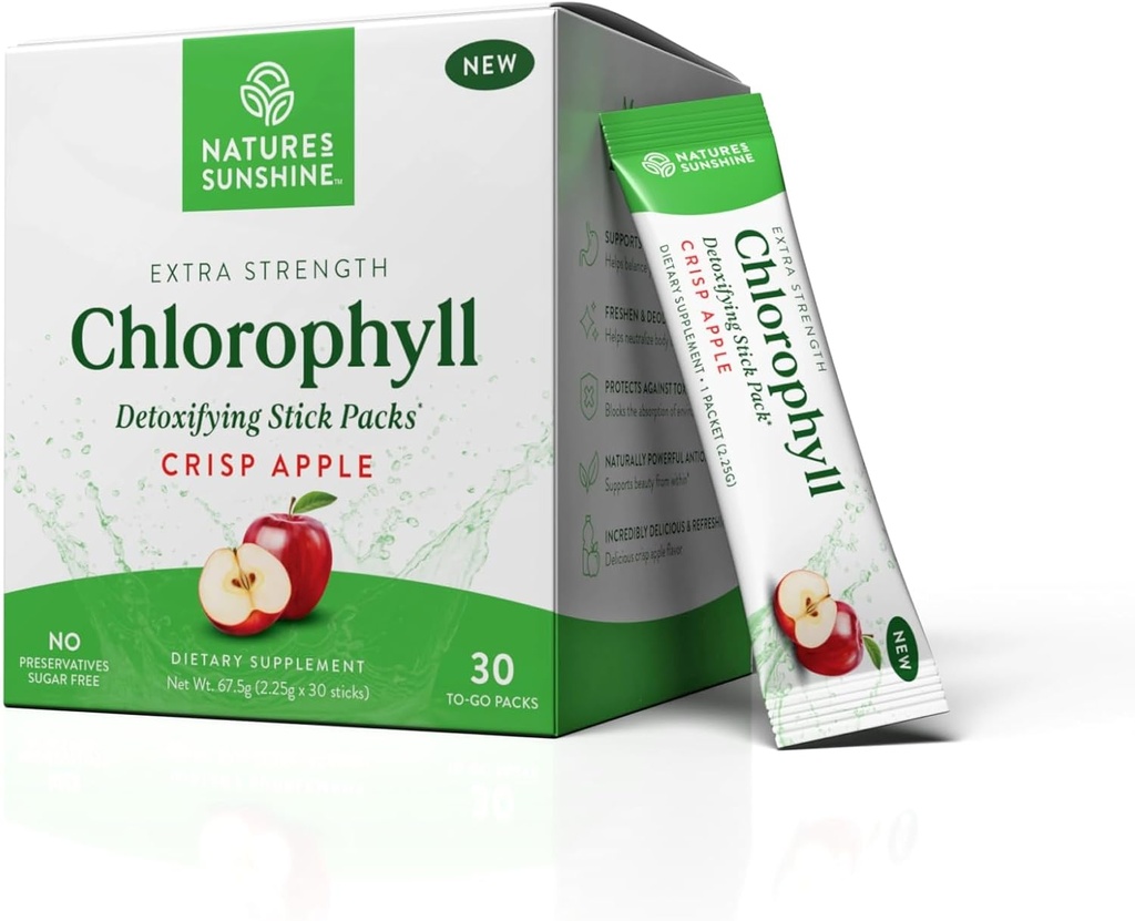 Nature's Sunshine Chlorophyll Stick Packs: Supercharge Your Detox and Boost Gut Health in Convenient, Delicious Stick Packs (Crisp Apple)