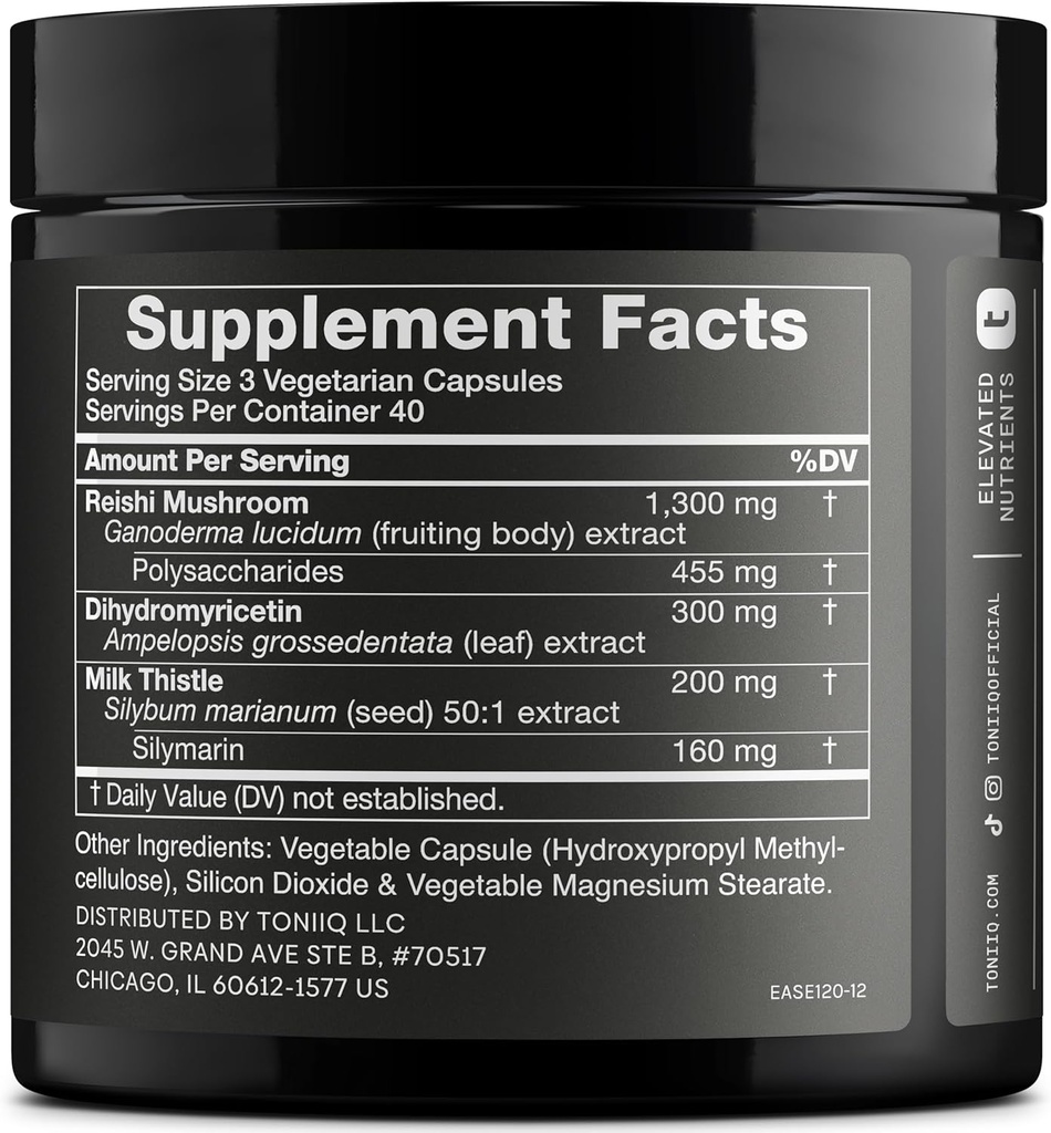 Toniiq Ease with DHM - Full Liver Support for a Night Out - 120 Capsules - 50x Super Concentrated Extract