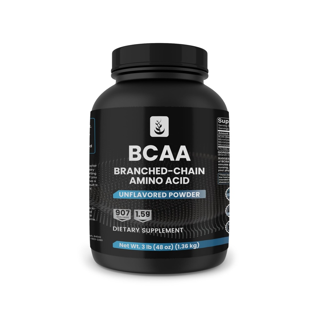 PURE ORIGINAL INGREDIENTS 2:1 BCAA Powder, 3 lbs, Branched-Chain Amino Acids, Unflavored, 907 Servings, Always Pure, No Additives or Fillers
