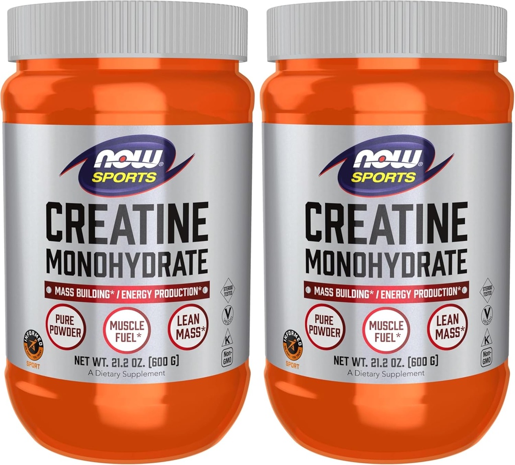 NOW Sports Nutrition, Creatine Monohydrate Powder, Mass Building*/Energy Production*, 21.2-Ounce (Pack of 2)
