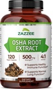 Zazzee OSHA Root 4:1 Extract, 500 mg Strength, 120 Vegan Capsules, 4 Month Supply, Concentrated and Standardized 4X Extract, 100% Vegetarian, Ligusticum porteri, All-Natural and Non-GMO