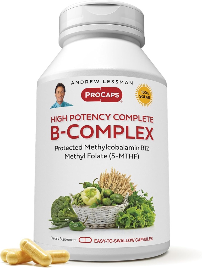 ANDREW LESSMAN High Potency B-Complex 180 Capsules - with High Levels of Folate Complex and Biotin, Promotes Cellular Growth, Energy, Immune Function, Detoxification, Fat Metabolism and More