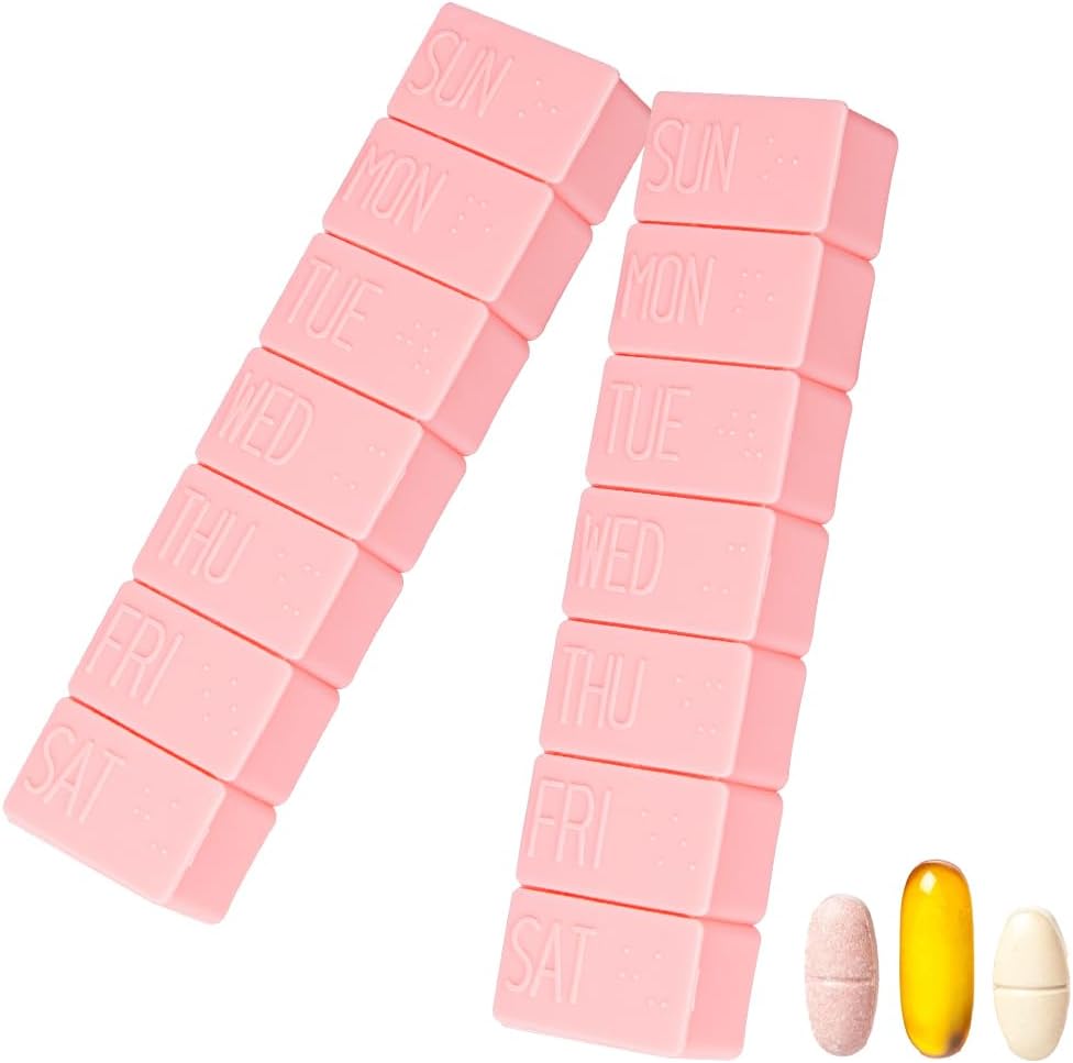 Sanderala 2Pack Weekly Pill Organizer, Extra Large 7 Days Pill Cases, Daily Pill Box for Fish Oil, Calcium Tablets Supplements and Other Vitamin Pills