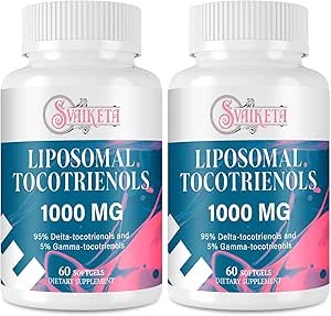 Liposomal Tocotrienols Supplement 1000mg, Vitamin E, Advanced Formula with 95% Delta-Tocotrienols & 5% Gamma-Tocotrienols - 60 Softgels (2 Bottles)