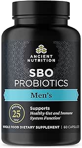 Ancient Nutrition Probiotics for Men, SBO Probiotics Men's 60 Ct, for Gut Health, Digestive and Immune Support, Boosts Muscle Mass and Fat Metabolism, 25 Billion CFUs* Per Serving