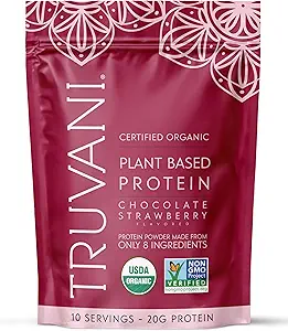 Truvani Vegan Pea Protein Powder | Chocolate Strawberry | 20g Organic Plant Based Protein | 10 Servings | Keto | Gluten & Dairy Free | Low Carb | No Added Sugar